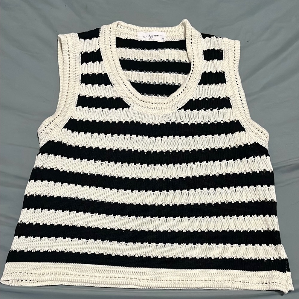 Carly Jean Los Angeles Striped Black and White Knit Top